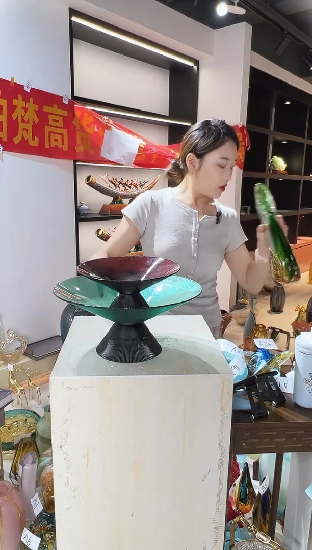 琉璃绿色果盘一套清仓A85