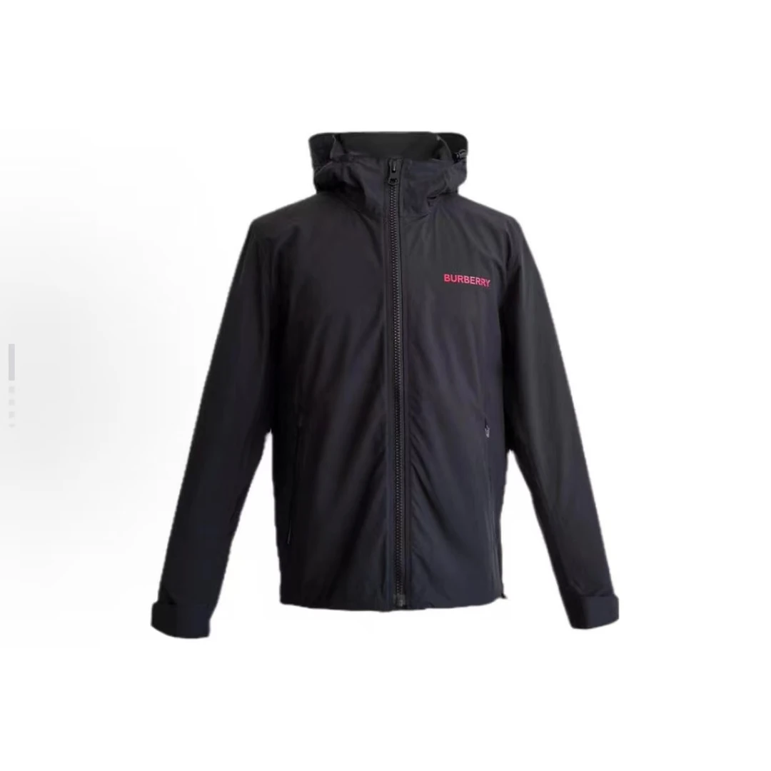 Burberry博柏利 SS24 字母LOGO纯色立领连帽长袖外套男款 黑色 件