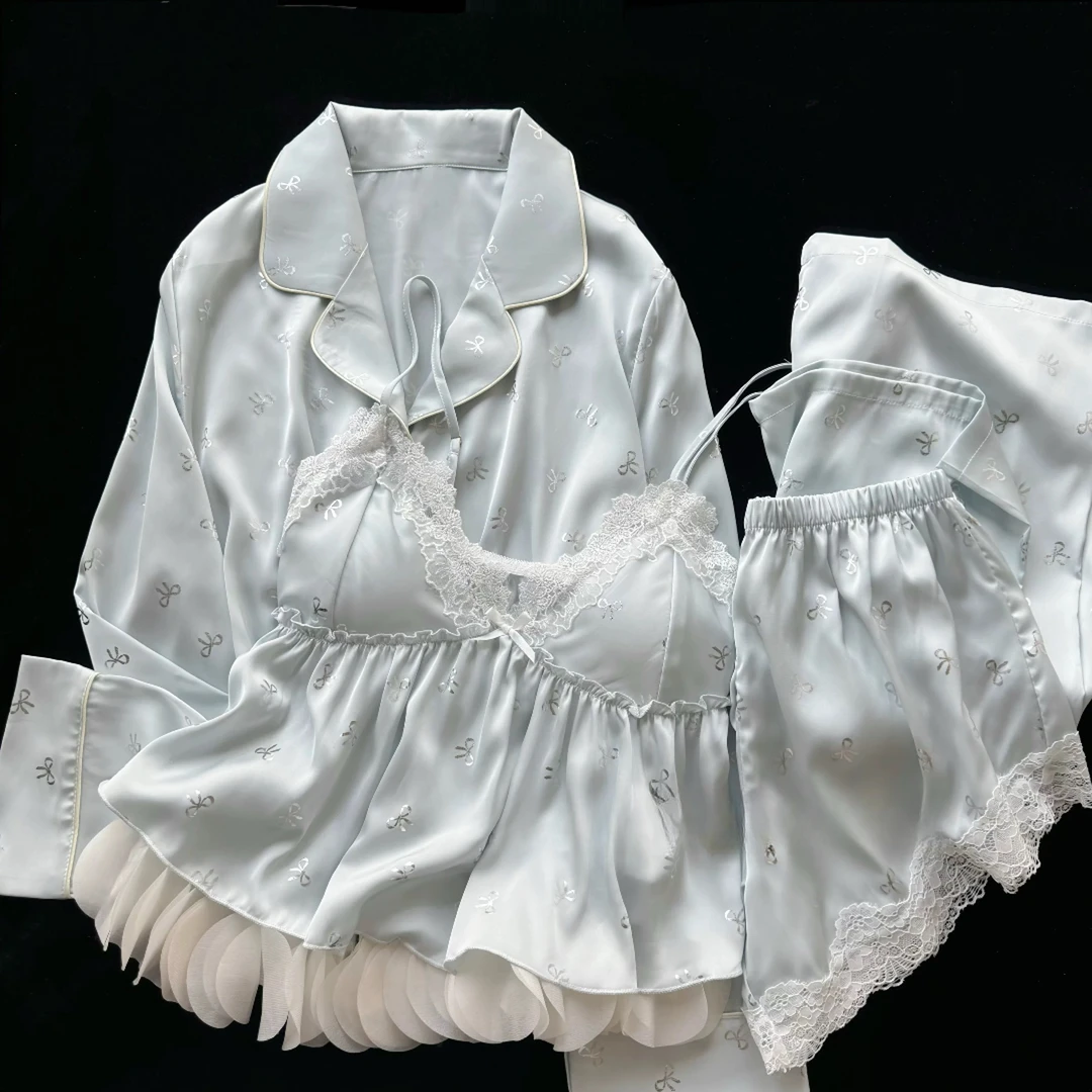 【蝶栖云境~】春夏款水光缎面丝睡衣套装简约公主风家居服女甜美