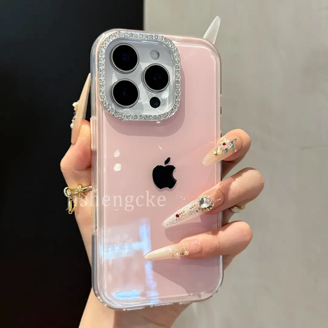 高颜值闪钻果冻纯色适用iPhone16proma手机壳简约女神14/13硬唯美
