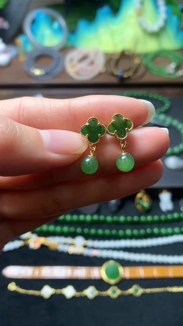 【闪购商品】和田玉耳饰银S925镶嵌耳钉