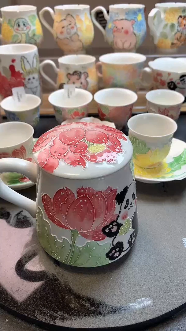 手绘*夏日朱华-带盖马克杯