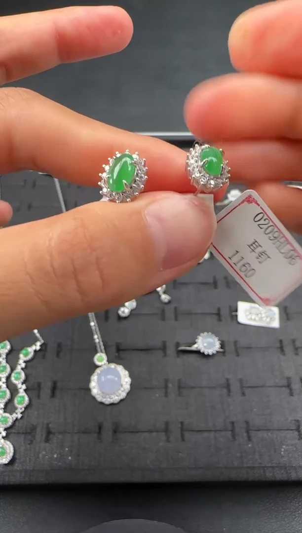 【闪购商品】翡翠耳饰银S925镶嵌0209HL06