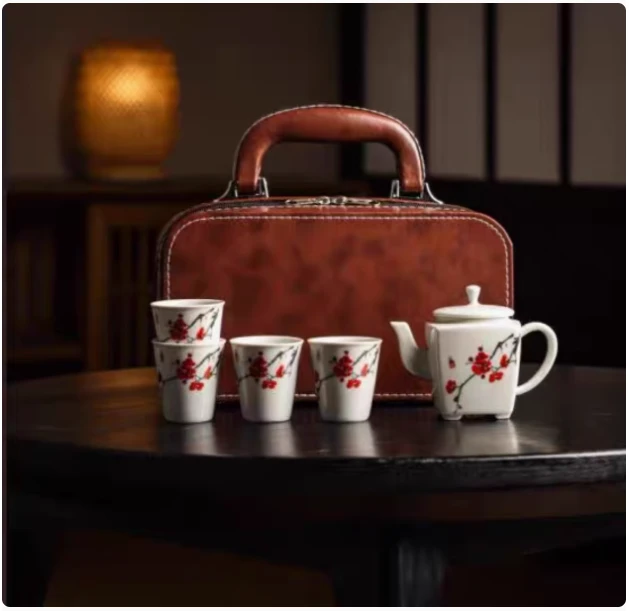 KK0223-四方梅花一壶四杯旅行套