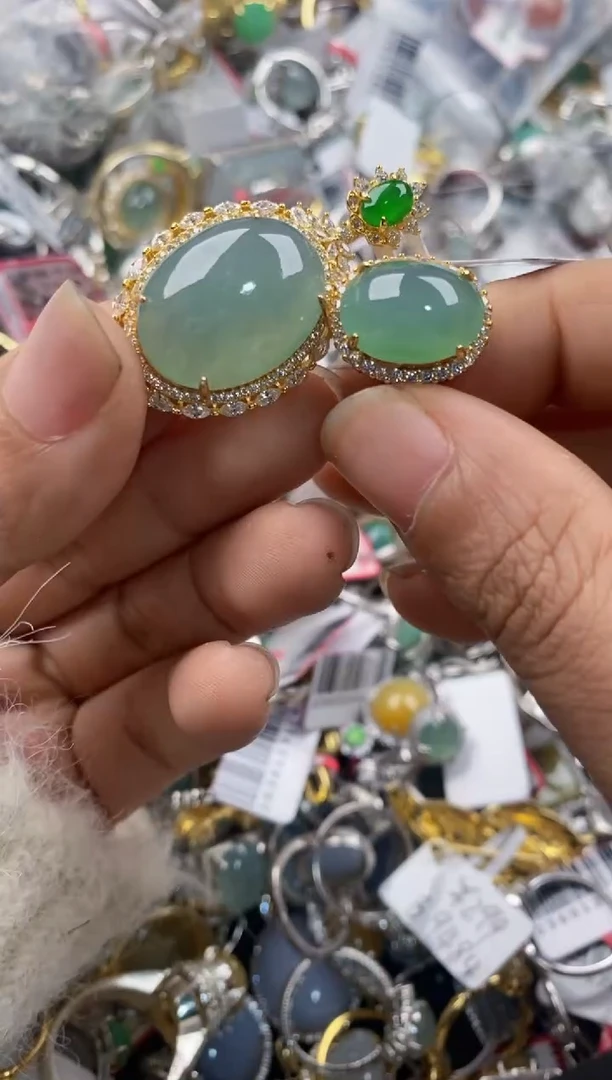 银S925镶嵌戒指翡翠7777---9