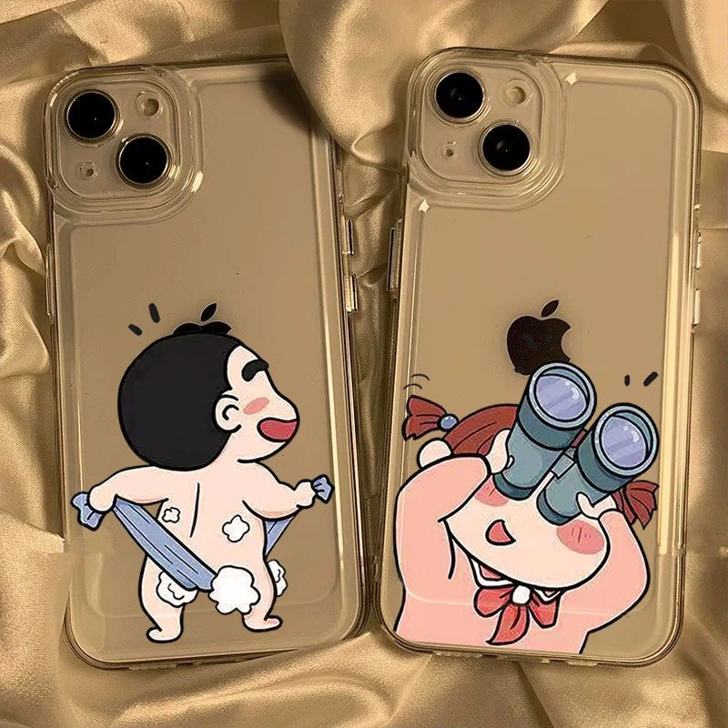 【洗澡小新】适用苹果16透明壳华为/荣耀/vivo/oppo/小米情侣手机壳