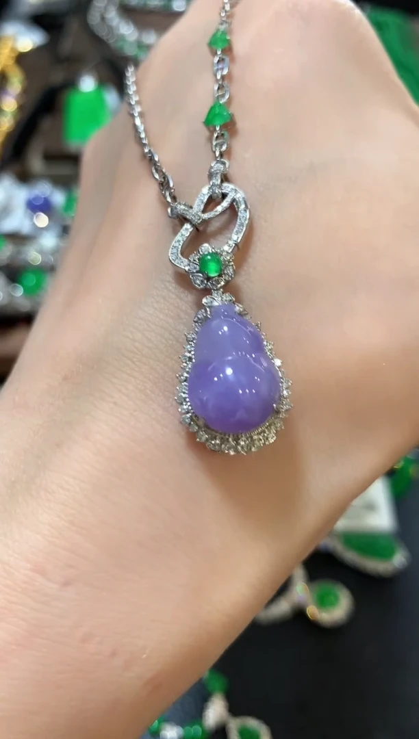 套链18K金镶嵌翡翠m59  紫色有色差