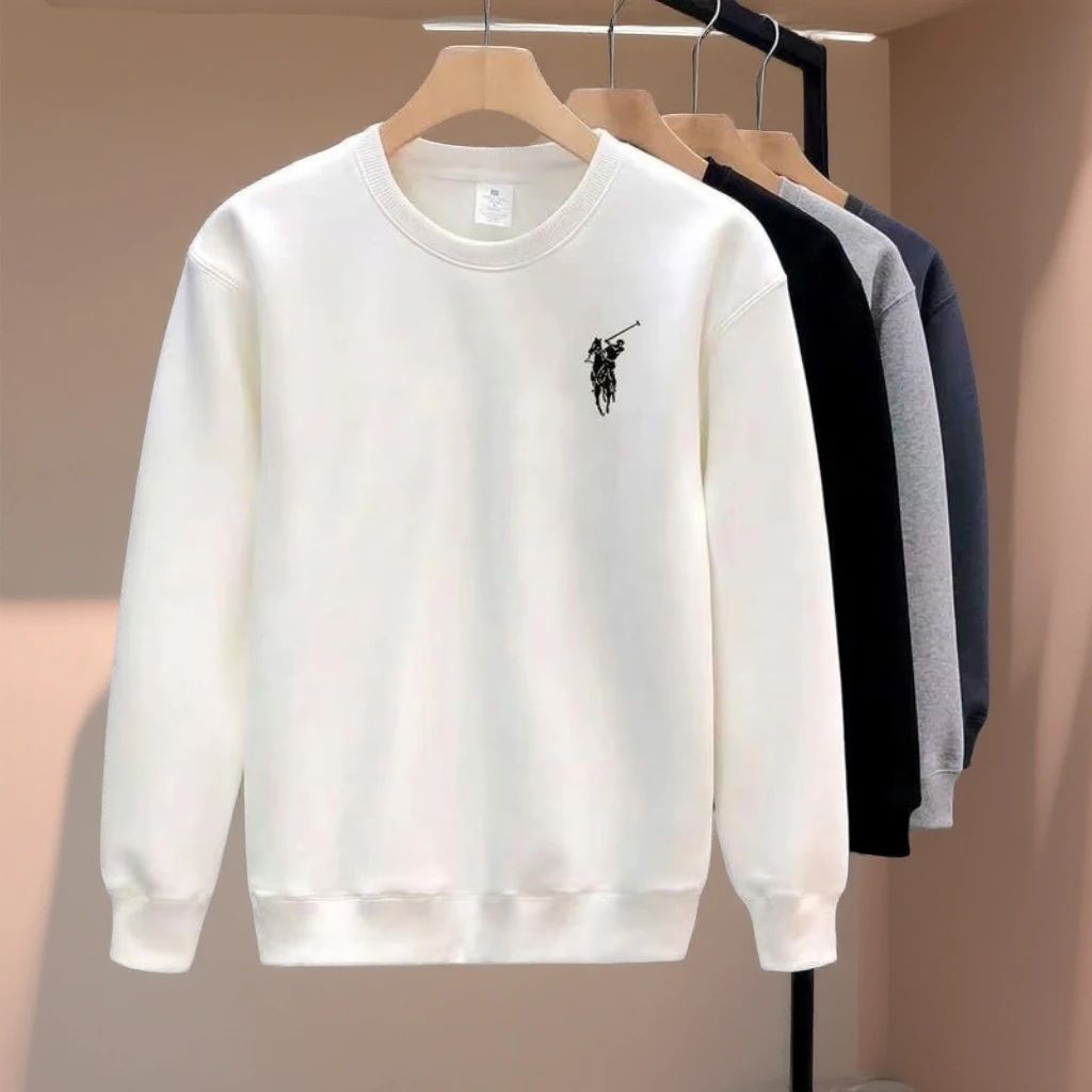 男纯棉卫衣圆领卫衣长袖加绒加厚男山东白色春秋秋冬款套头打底