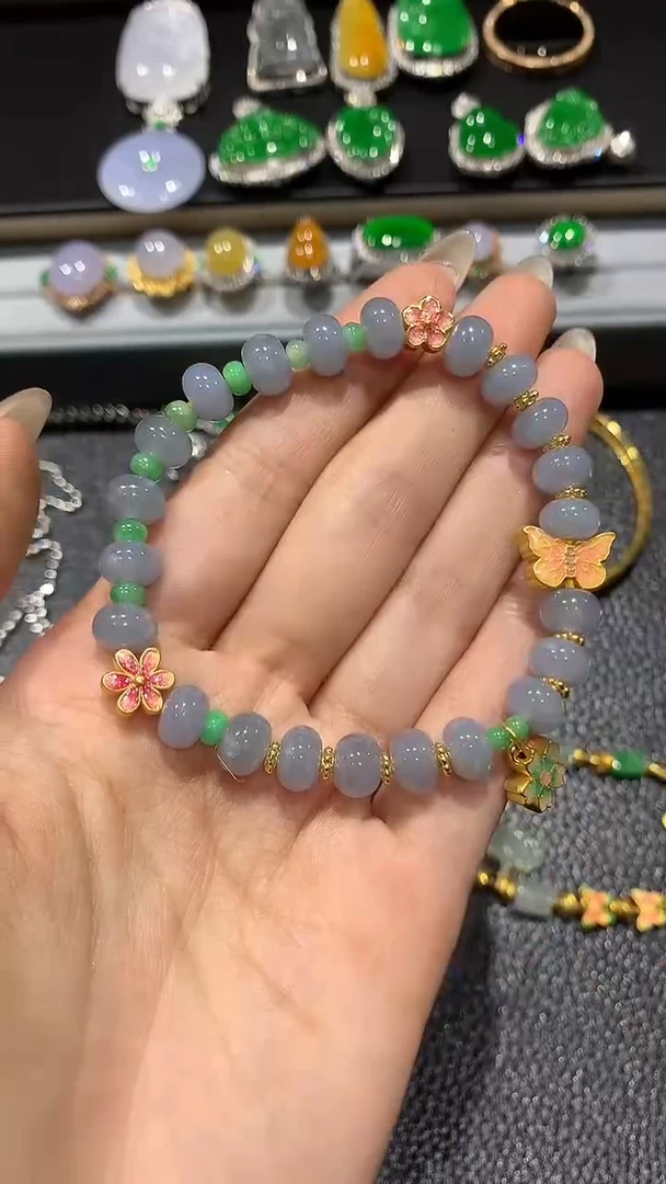 【闪购商品】翡翠手链足金镶嵌8团购