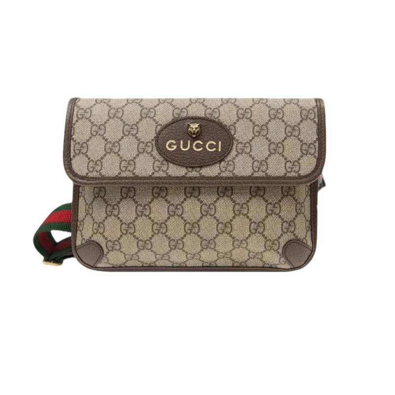99新 GUCCI/古驰 虎头老花Logo帆布腰包单肩斜挎包 原盒