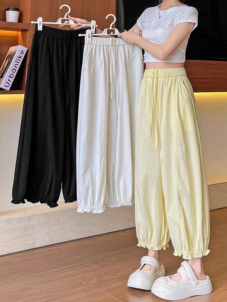 夏季薄款2025年新款小个子阔腿裤高腰显瘦宽松胖mm300斤休闲裤女
