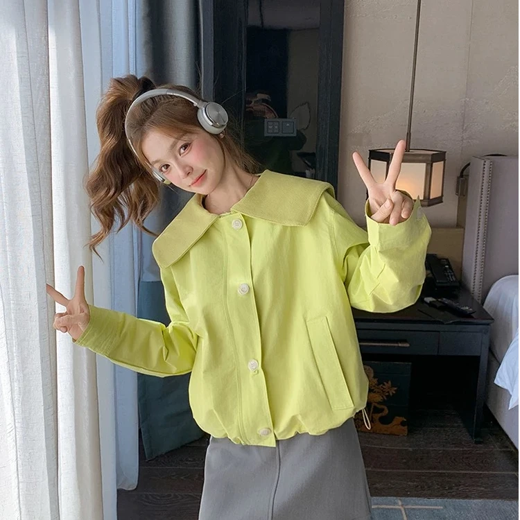 爆款多巴胺娃娃领短外套女春秋2025新款减龄韩系小个子上衣学院风