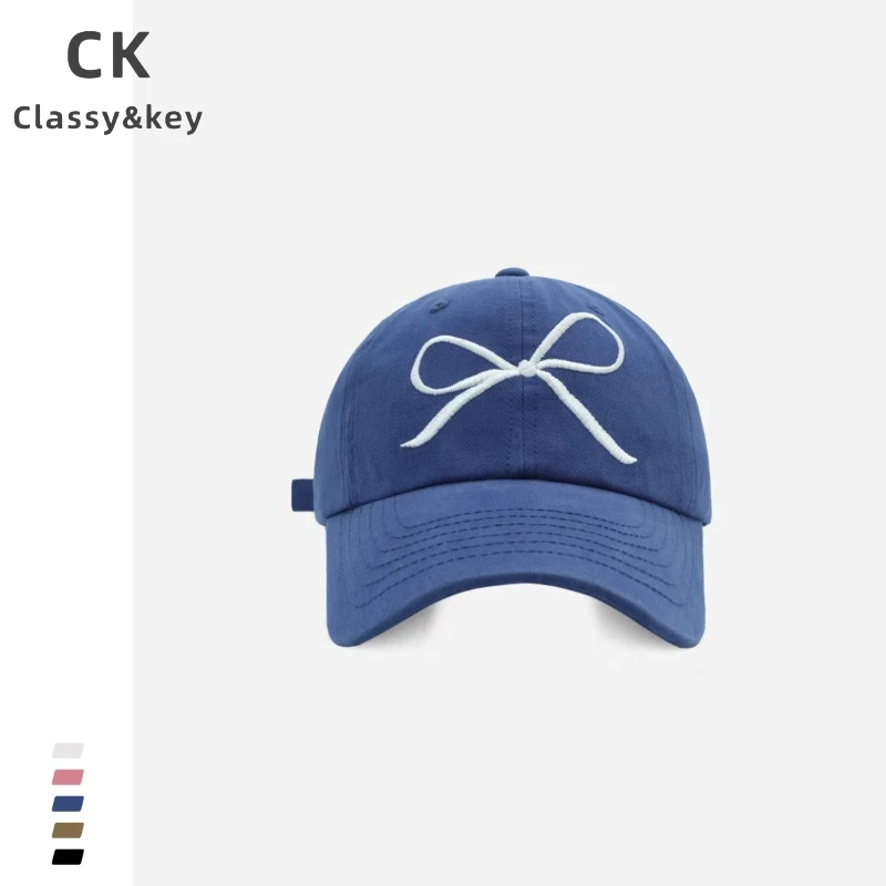 Classy key新加坡设计师联名款蝴蝶结刺绣棒球帽显脸小软顶鸭舌帽