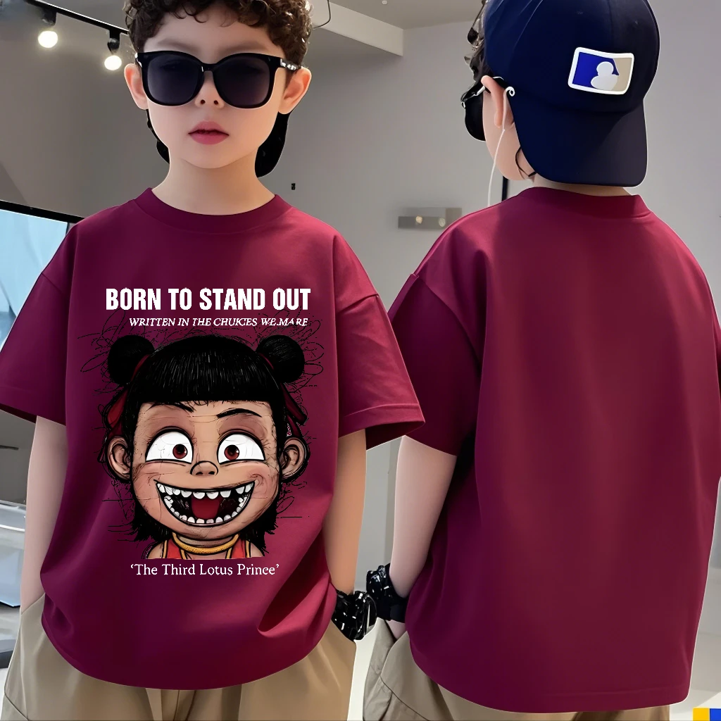 KK-007男童短袖纯棉T恤夏季新款哪吒帅气中大童宽松圆领半袖上衣