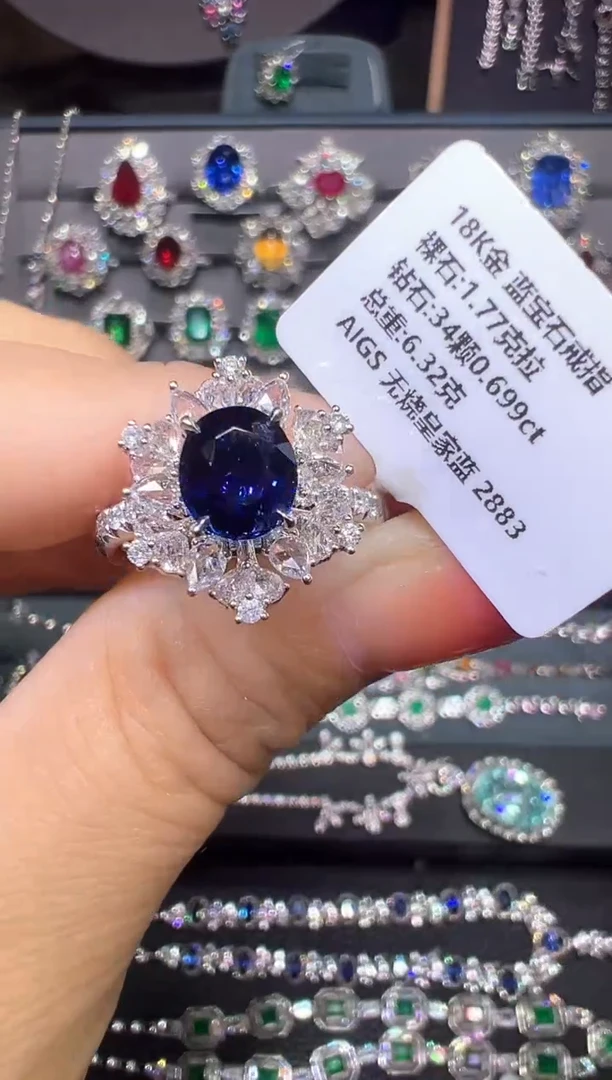 锁骨链蓝宝石18K金镶嵌1.77ct/AIGS/无烧皇家蓝