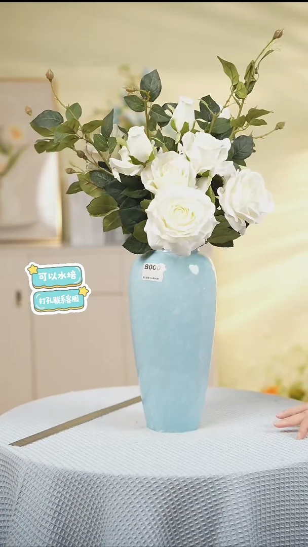 微瑕高款冰川蓝景德镇陶瓷花瓶新中式复古水培花瓶客厅玄关摆件