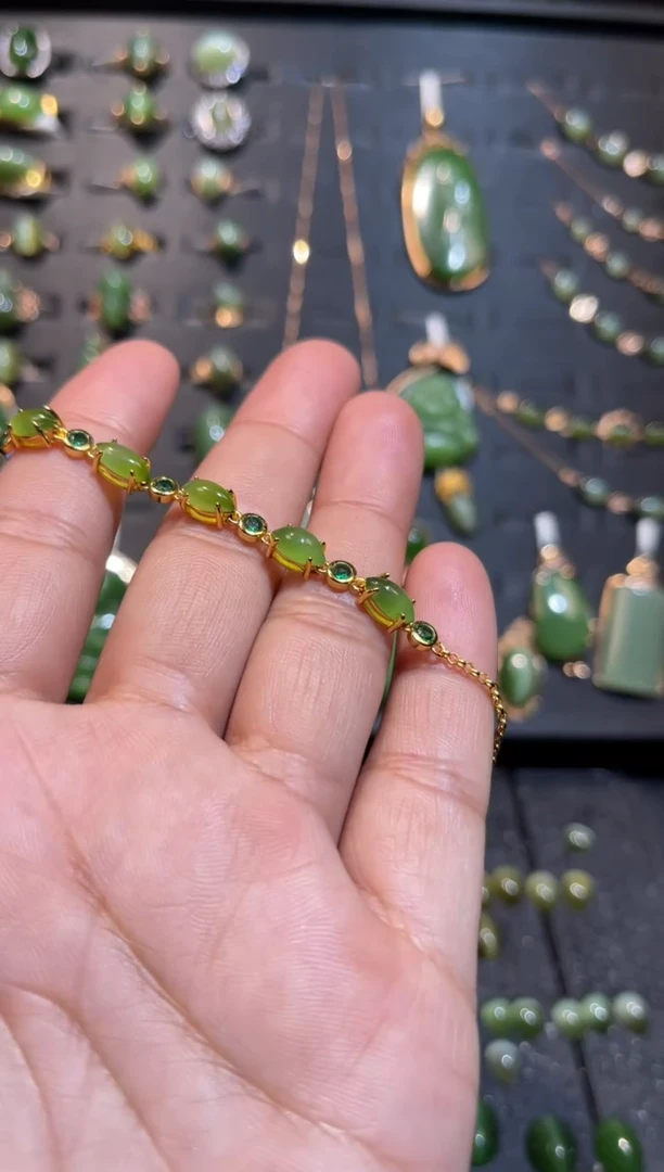 【闪购商品】和田玉碧玉猫眼手链银S925镶嵌多样性发一