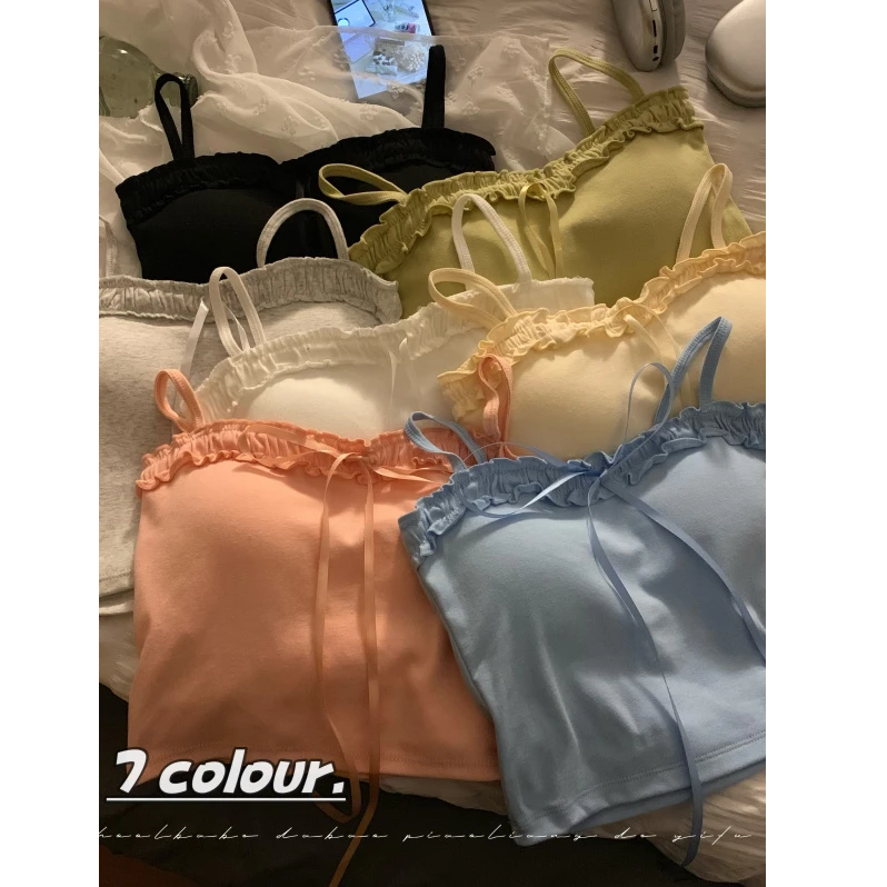 纯欲风系带吊带背心女夏季新款蝴蝶结气质甜辣妹短款无袖吊带上衣