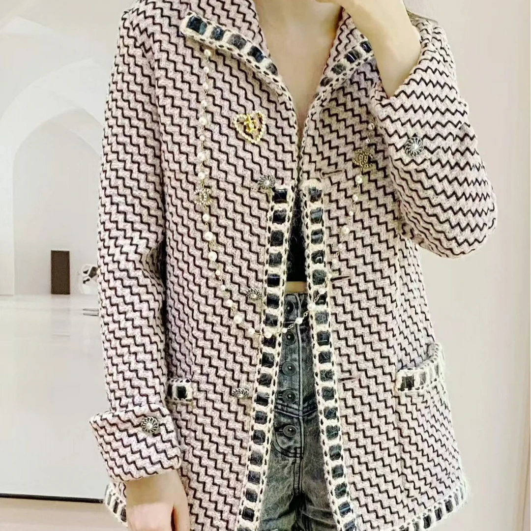 99新 Chanel/香奈儿 16A罗马系列波浪纹粉色外套 38码
