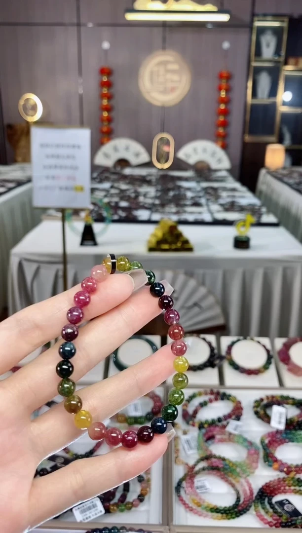 老矿碧玺色标彩虹单圈手串6mm+未镶嵌碧玺dan多样性发货一条