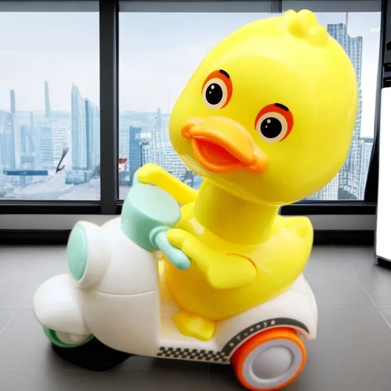 按压小黄鸭摩托车无需电池3岁2宝宝益智儿童玩具回力