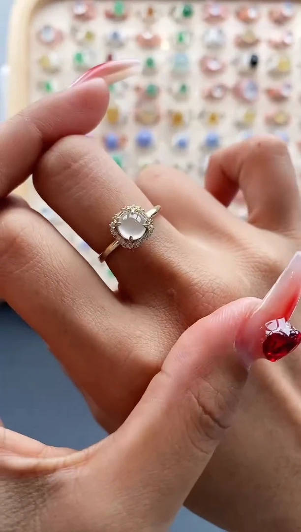 【闪购商品】翡翠戒指银S925镶嵌缅甸天然A货翡翠222 5+6