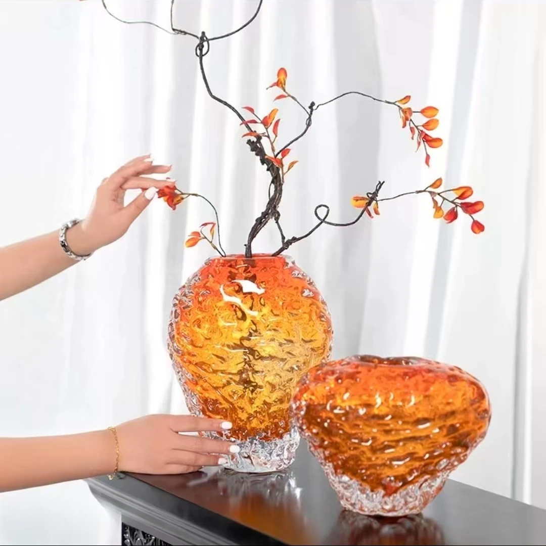 日照金山现代轻奢琉璃花瓶新款创意餐桌花瓶高级感装饰品摆件