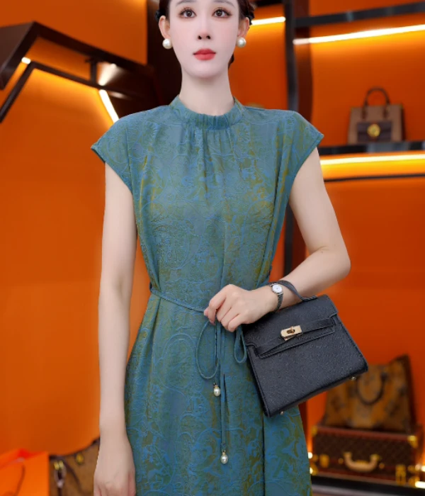 2025新款琦罗金香连衣裙新中式中长款宽松裙子气质夏季正品女显瘦