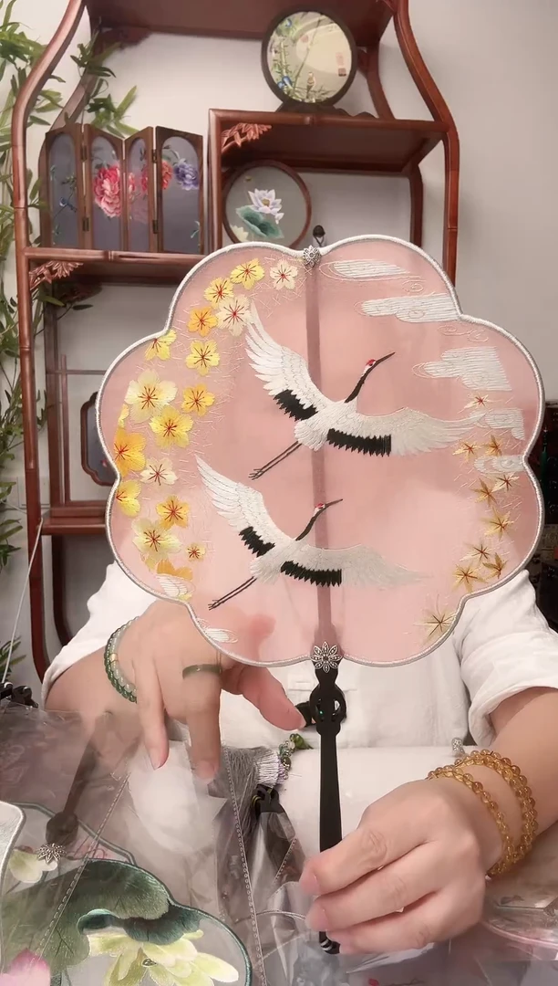 刺绣团扇--手工绣花---双面绣花