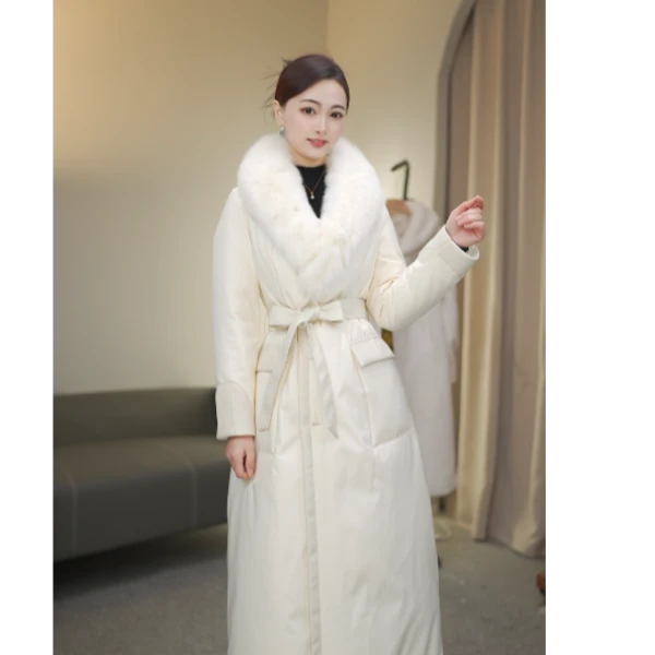【孟彦希】2024大朵白鹅绒服女冬中长款真皮真狐狸毛领鹅绒厚外套