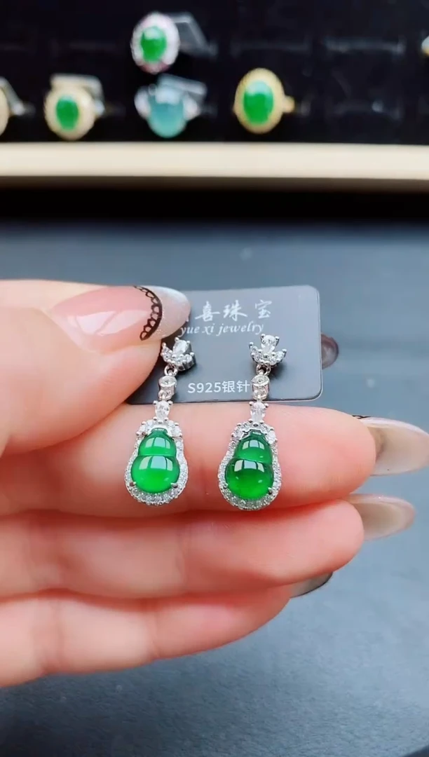 翡翠银S925镶嵌耳饰5085050