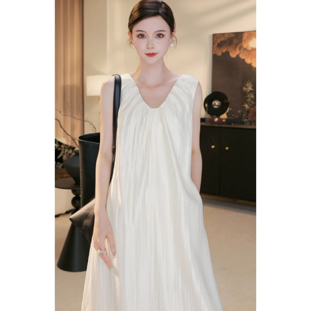 红人街头欧若风穿搭珠光背心连衣裙气质宽松连衣裙yn2024127