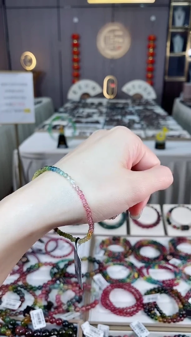 未镶嵌老矿碧玺色标彩虹单圈手串83mm+碧玺dan多样性发货一条