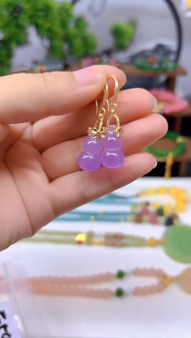 翡翠14K金镶嵌耳饰E543