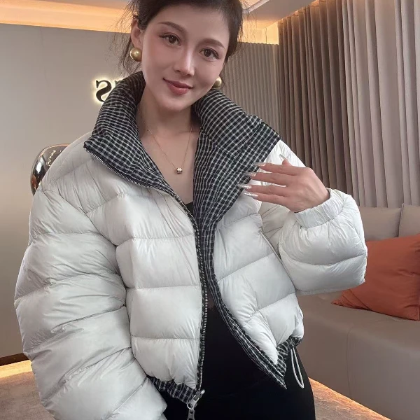 【耿老板6145#P】 精致格子领排骨短款时尚面包服安心绒羽绒服