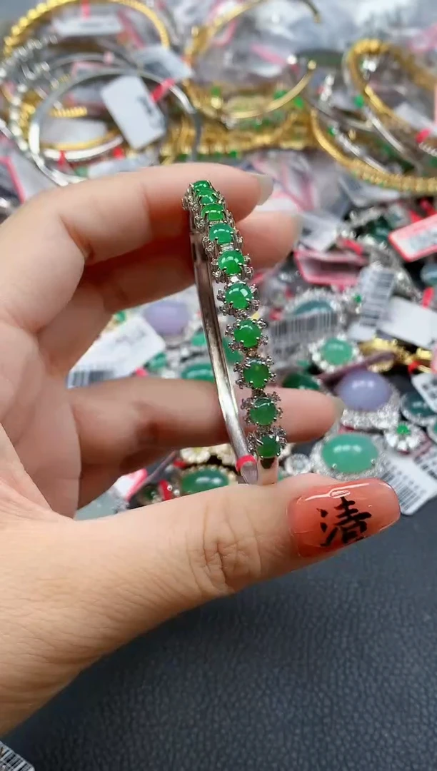 银S925镶嵌戒指翡翠天然A货缅甸翡翠