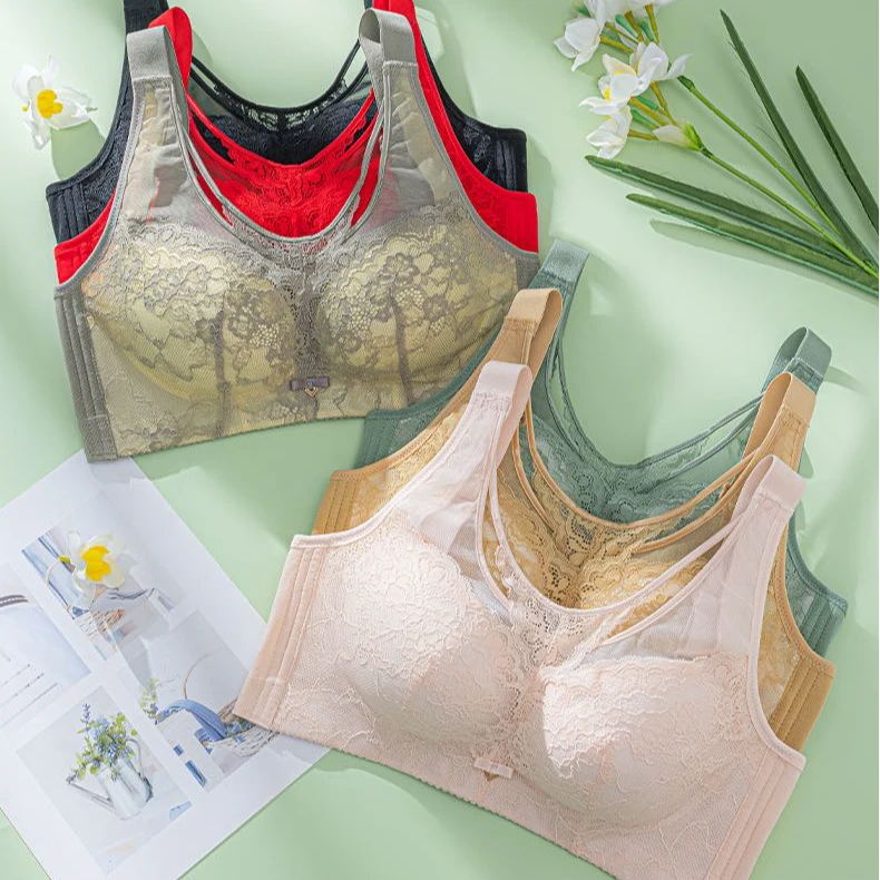 赞美收副乳无缝对接法式大码文胸聚拢蕾丝无痕薄款