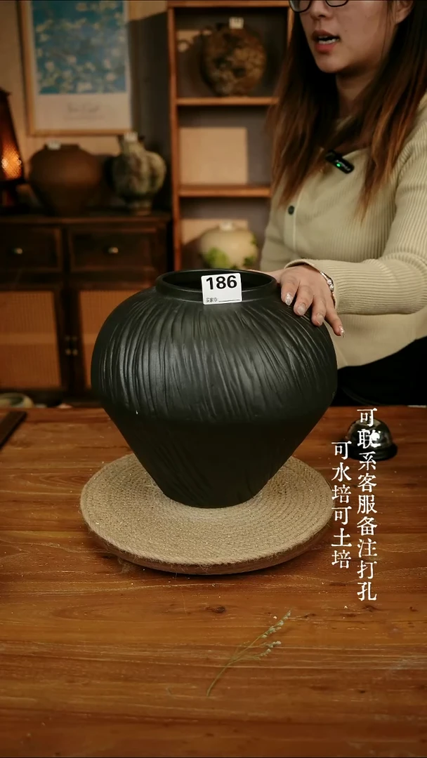 摆件186乌金黑色大肚瓶可水培可土培