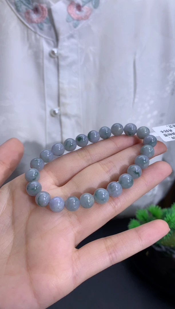 未镶嵌手串翡翠细糯蓝飘花 卡8.1mm