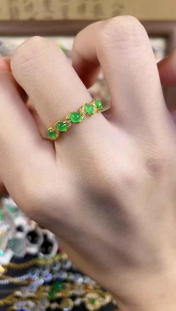 银S925镶嵌戒指翡翠 天然A货翡翠8