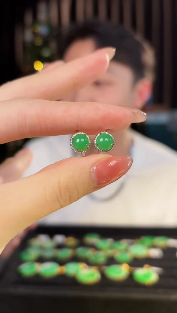 【闪购商品】翡翠耳饰18K金镶嵌缅料A货/支持复检/一件 耳包款