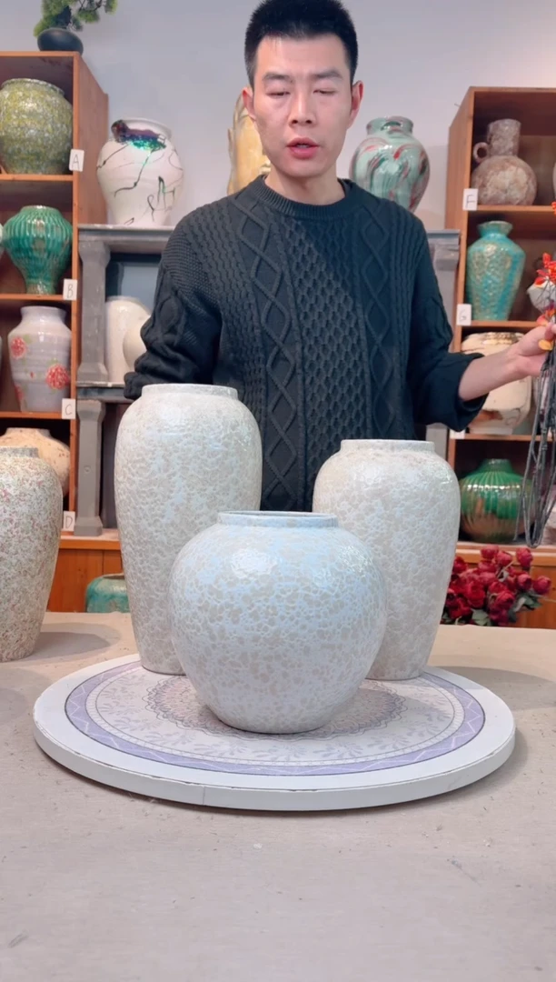 瓶陶瓷花瓶  无花 茶白 三件套