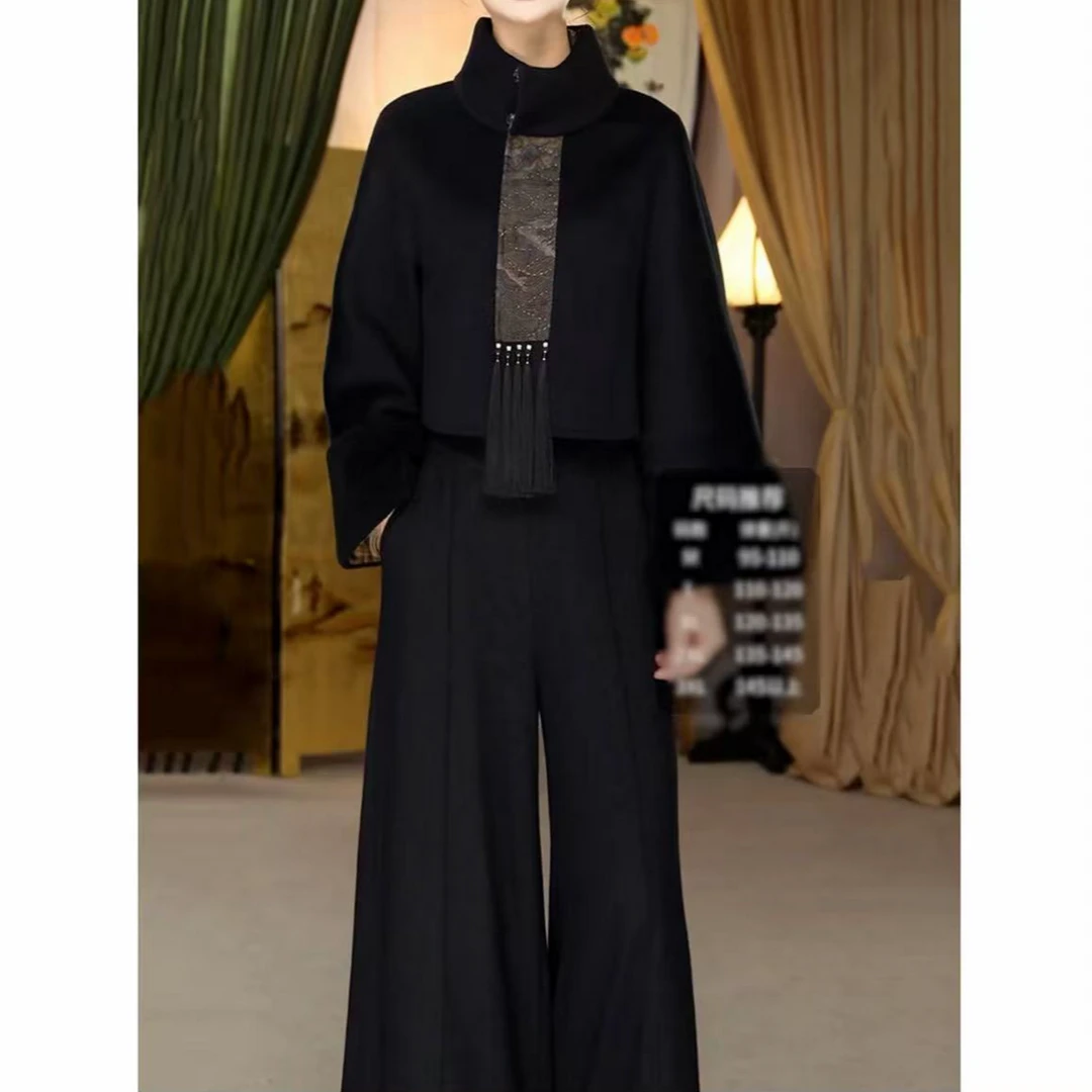 复古文艺风高级感裤套装女2025秋季新款端庄优雅长袖上衣+阔腿裤