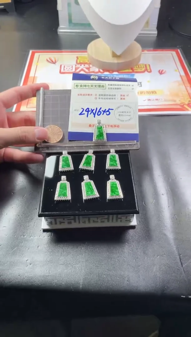 【闪购商品】翡翠挂件银S925镶嵌绿无事牌配绳/多样性发其一CP