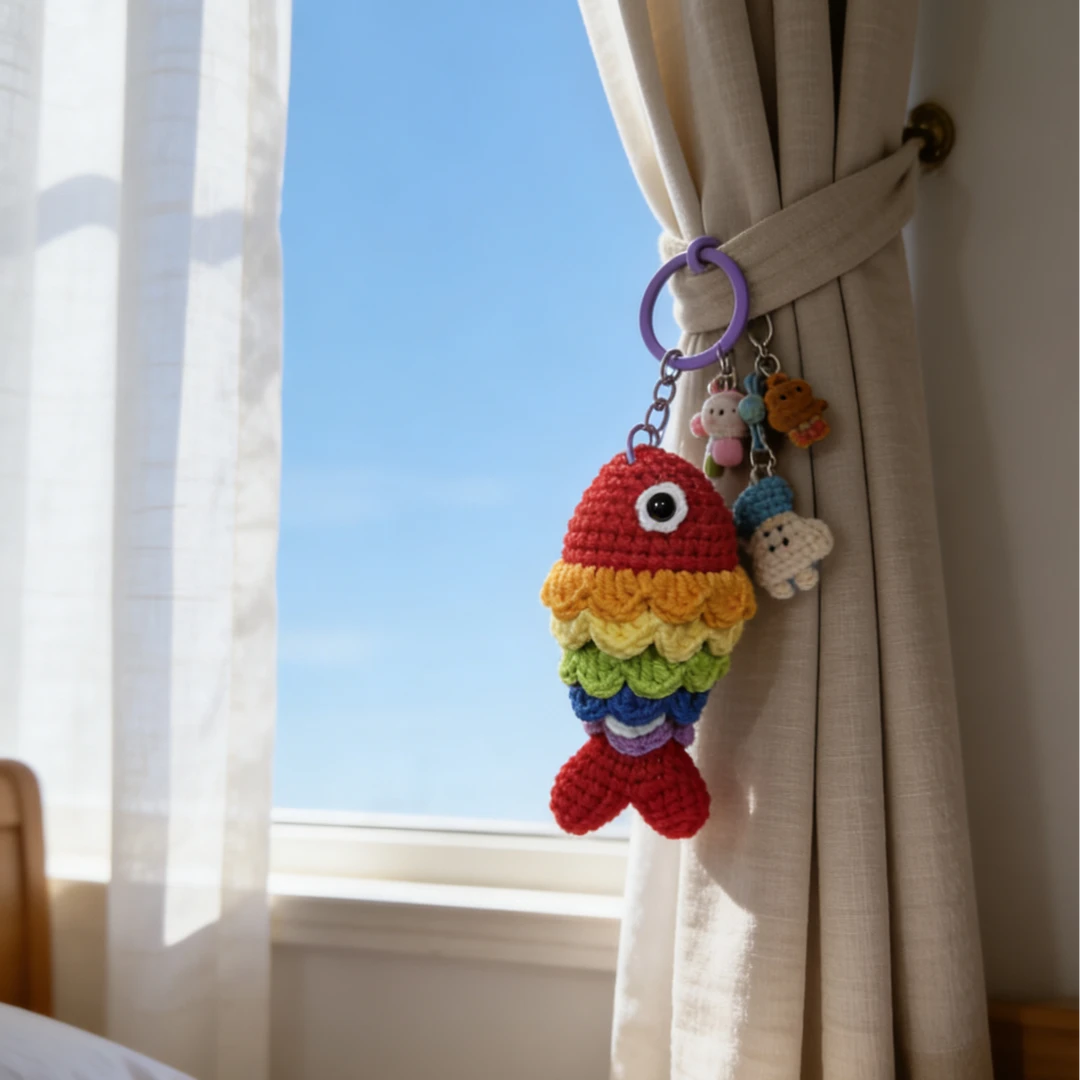七彩好运锦鲤手工毛线钩织钥匙扣挂件成品送闺蜜礼物创意包包挂饰