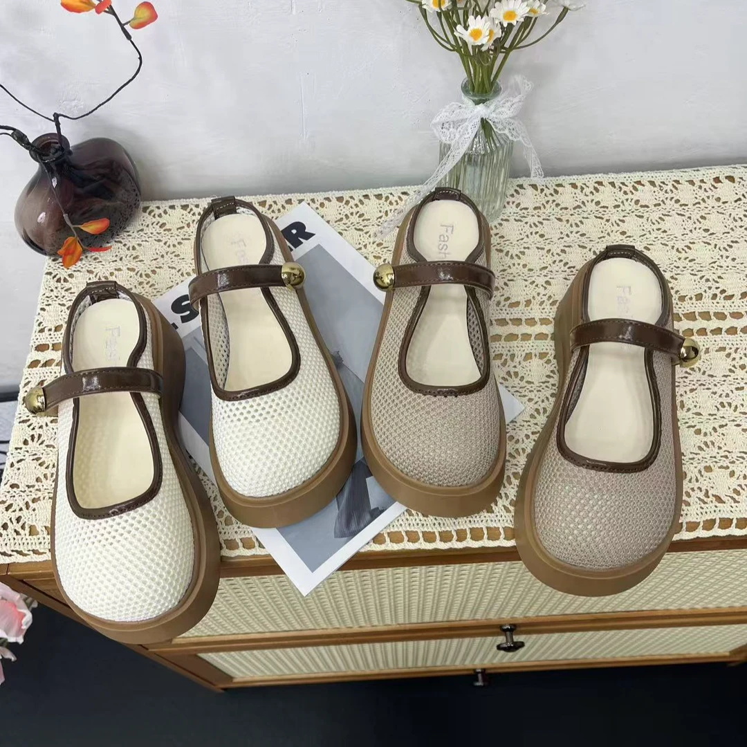 厚底拖鞋女夏外穿一脚蹬透气网鞋2025新款增高凉拖鞋高跟包头半拖