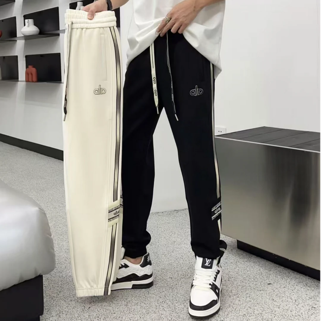 冬季男士加厚保暖休闲裤束脚修身显瘦织带拼接刺绣潮流百搭长裤潮