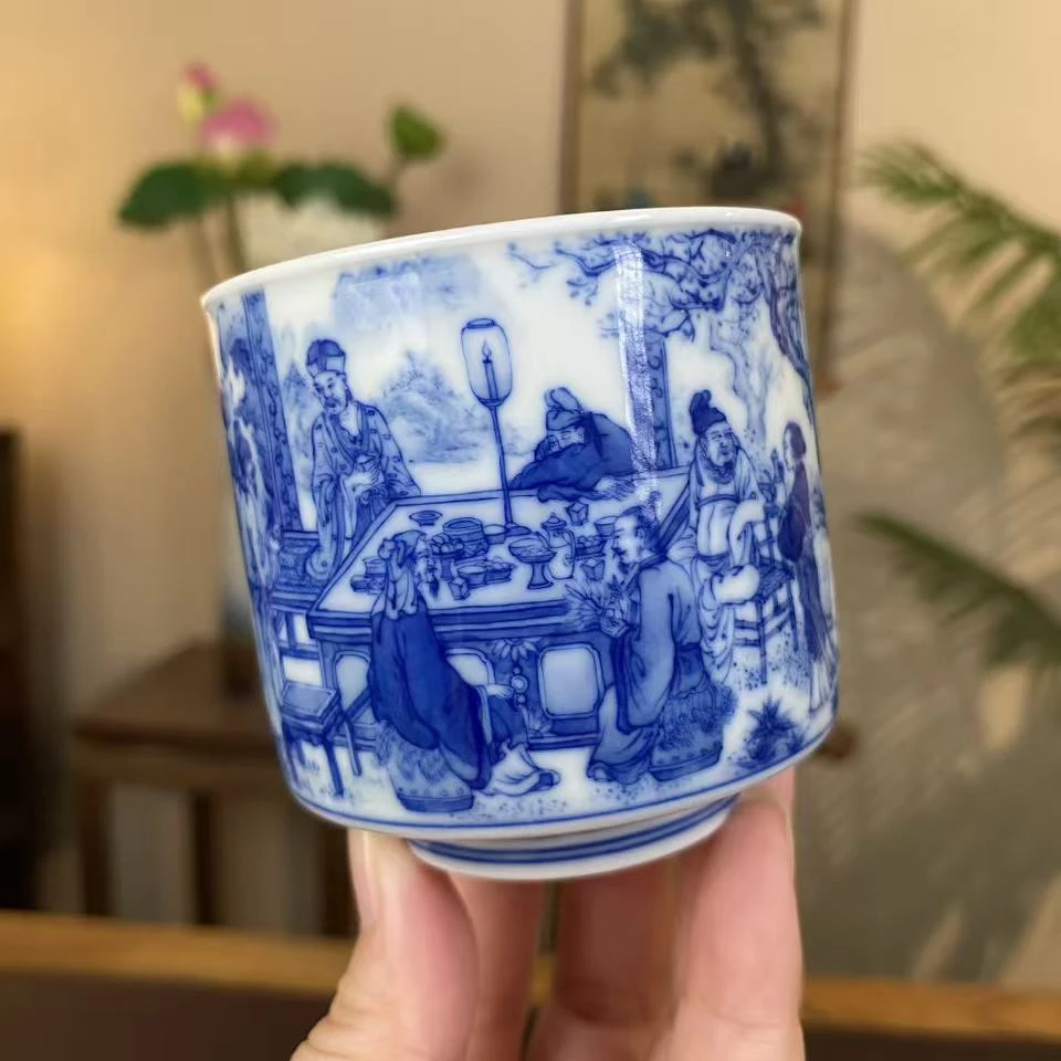 【晓竹窑】桃林夜宴图马蹄杯 景德镇纯手工手绘茶器茶具