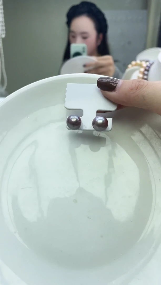 未镶嵌耳饰淡水珍珠粉紫色系耳饰