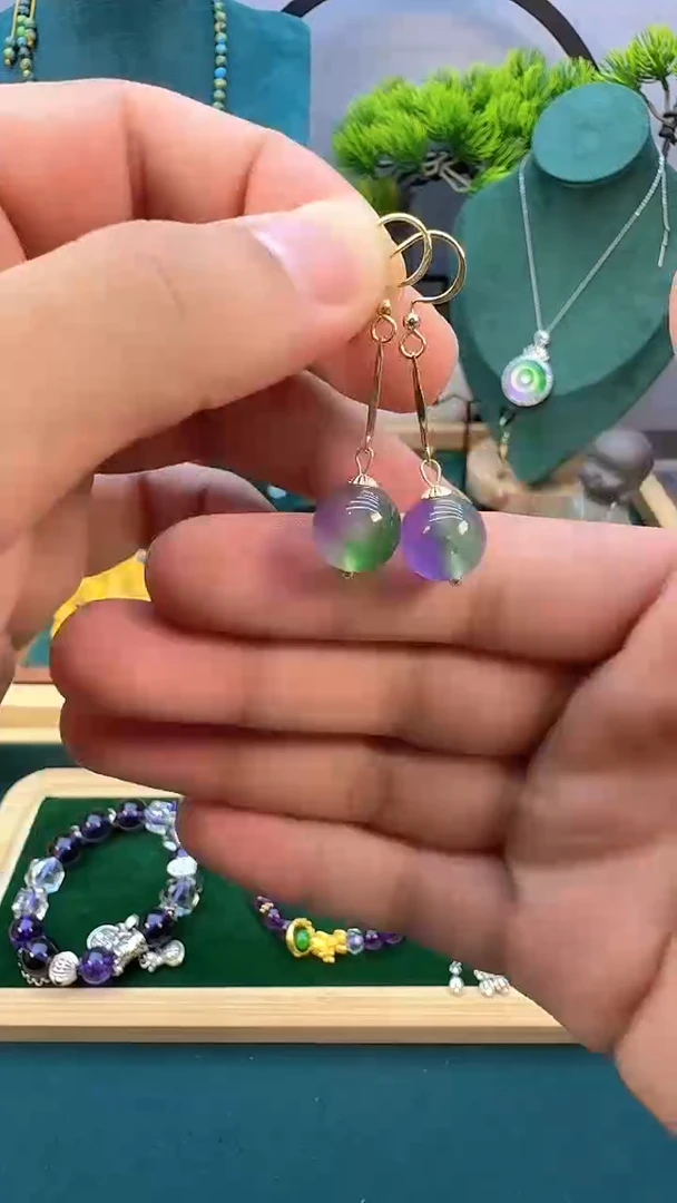 翡翠14K金镶嵌耳饰E346